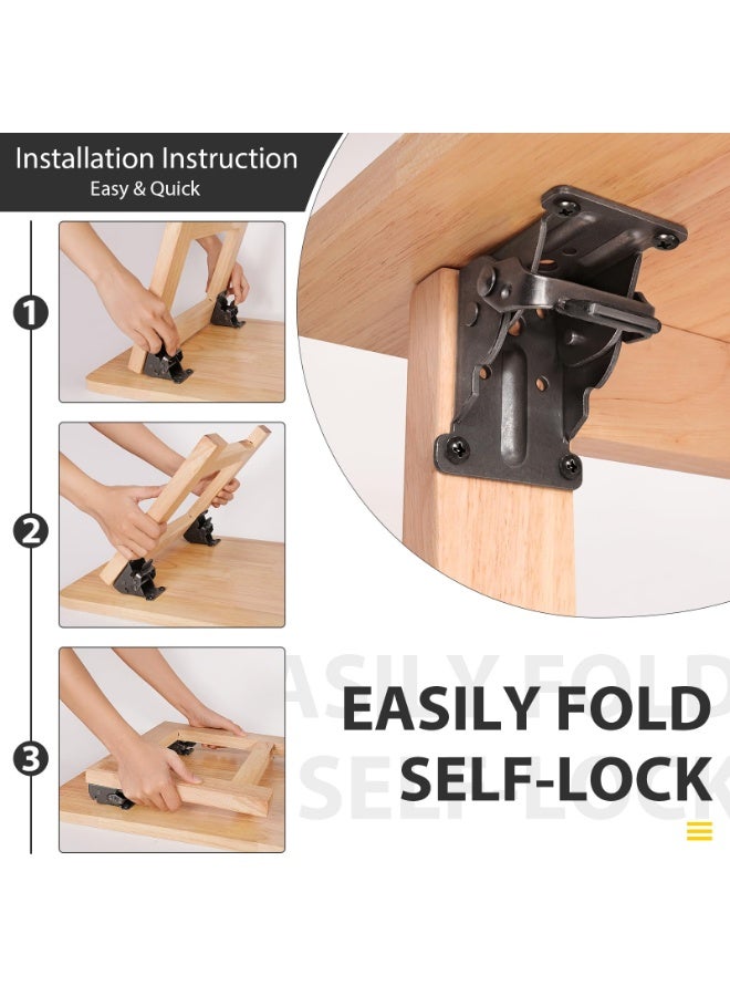 4 Pack Table Leg Folding Brackets,Self-Locking Foldable Hinge Hardware, Heavy Duty Lock Extension Support - Image 3