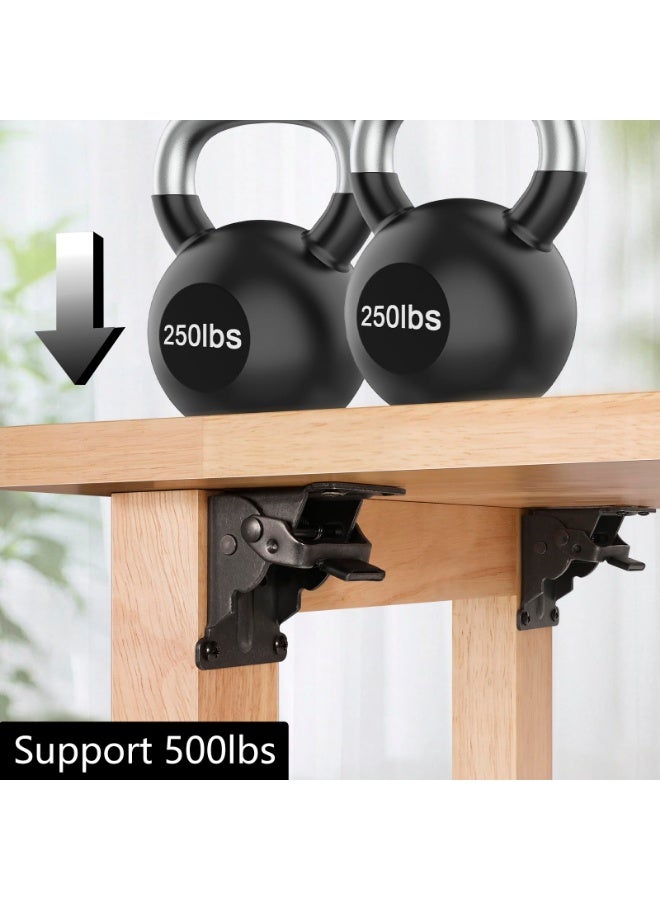 4 Pack Table Leg Folding Brackets,Self-Locking Foldable Hinge Hardware, Heavy Duty Lock Extension Support - Image 4