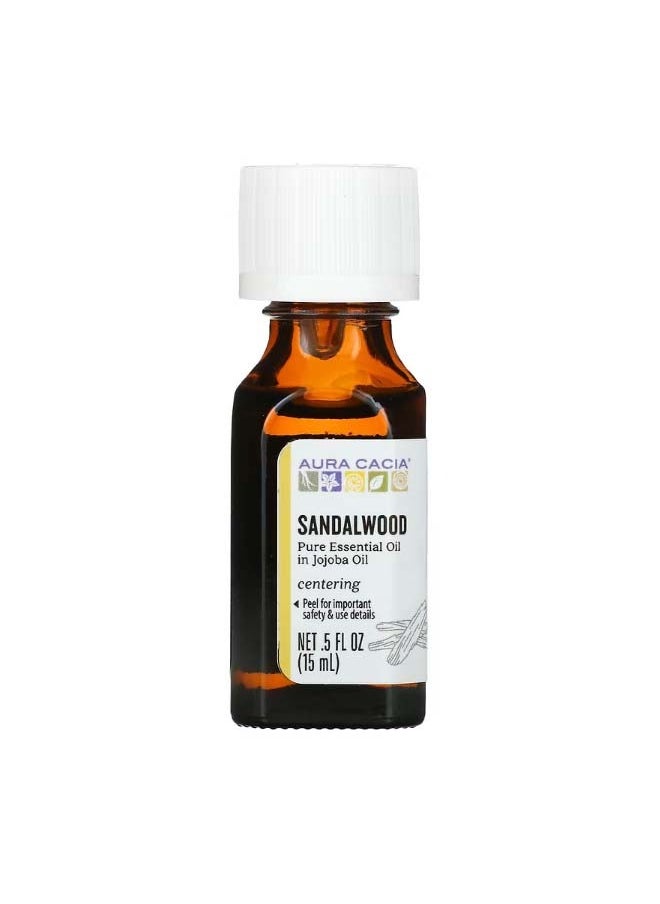Aura Cacia Pure Essential Oil In Jojoba Oil Sandalwood 0.5 fl oz 15 ml  - Image 1