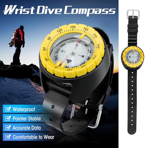 OVOVFANY Scuba Compass, Professional Waterproof 5ATM Dive Wrist Compass with TPU Band for Outdoor Sports Diving, Sailing, Hiking, Survival Emergency (Yellow) - Image 3