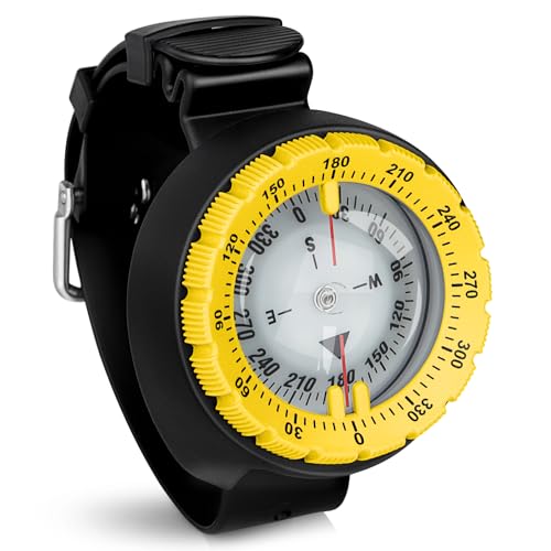 OVOVFANY Scuba Compass, Professional Waterproof 5ATM Dive Wrist Compass with TPU Band for Outdoor Sports Diving, Sailing, Hiking, Survival Emergency (Yellow) - Image 1