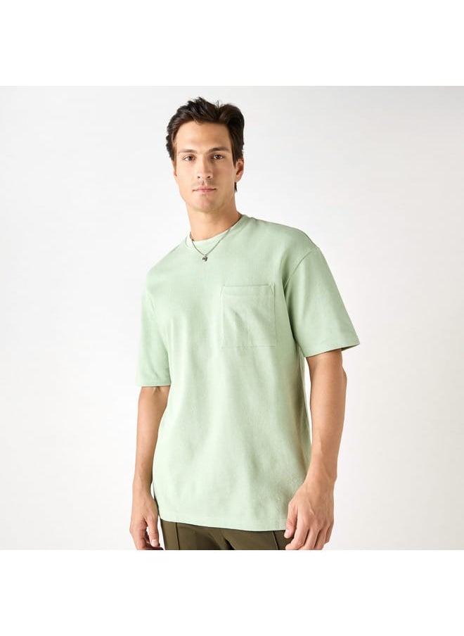 Iconic Iconic Textured T-shirt with Chest Pocket and Short Sleeves  - Image 1