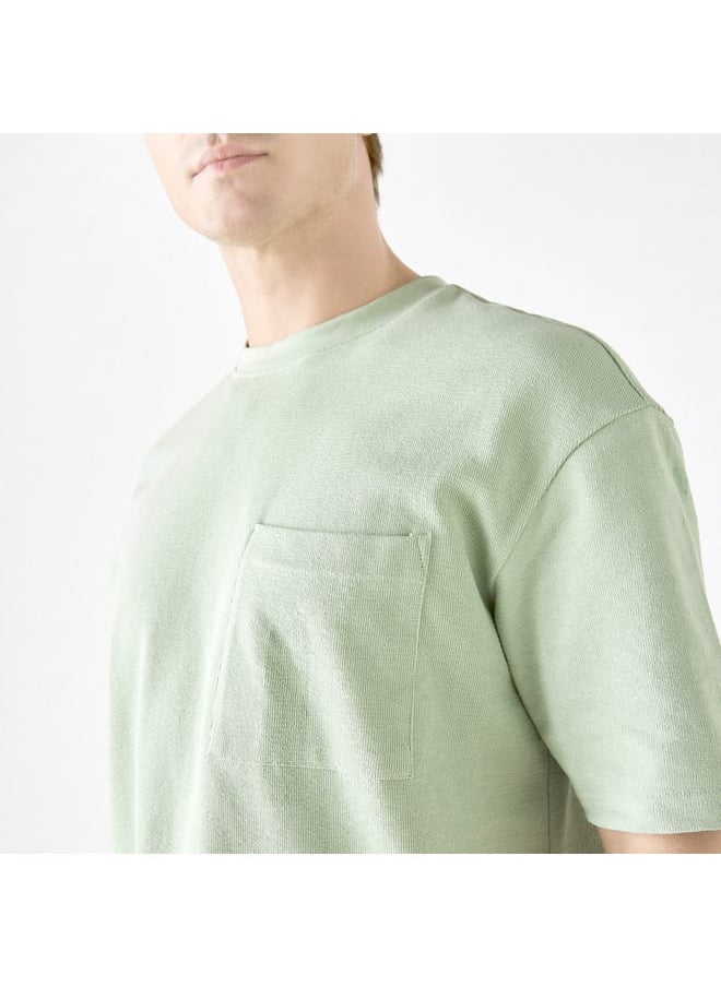 Iconic Iconic Textured T-shirt with Chest Pocket and Short Sleeves  - Image 4