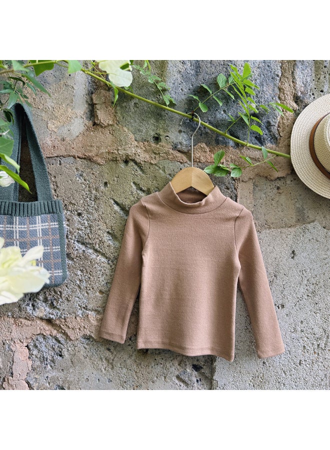 Children's Solid Color Cotton Long-sleeve T-shirt Base Layer Spring And Autumn Boys And Girls Half-turtleneck Brushed Thickened Top
