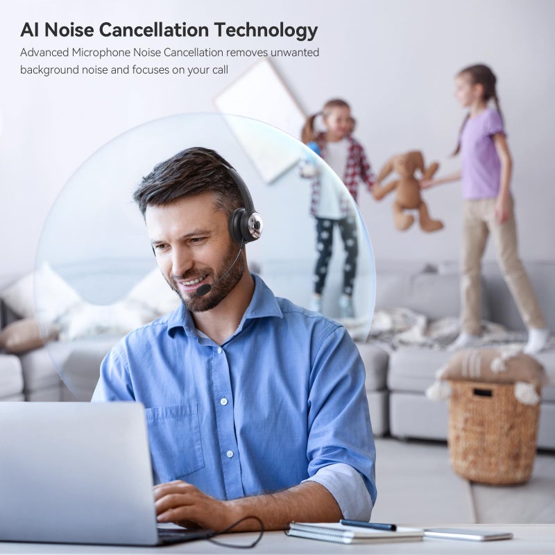 LEVN Bluetooth 5.0 Headset, Wireless Headset with Microphone (AI Noise Cancelling), 35Hrs Bluetooth Headphones with USB Dongle for PC, Suitable for Remote Work/Call Center/Zoom/Online Class/Trucker - Image 2
