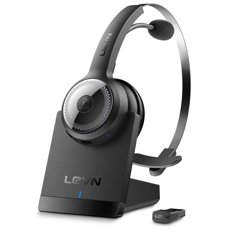 LEVN Bluetooth 5.0 Headset, Wireless Headset with Microphone (AI Noise Cancelling), 35Hrs Bluetooth Headphones with USB Dongle for PC, Suitable for Remote Work/Call Center/Zoom/Online Class/Trucker - Image 1