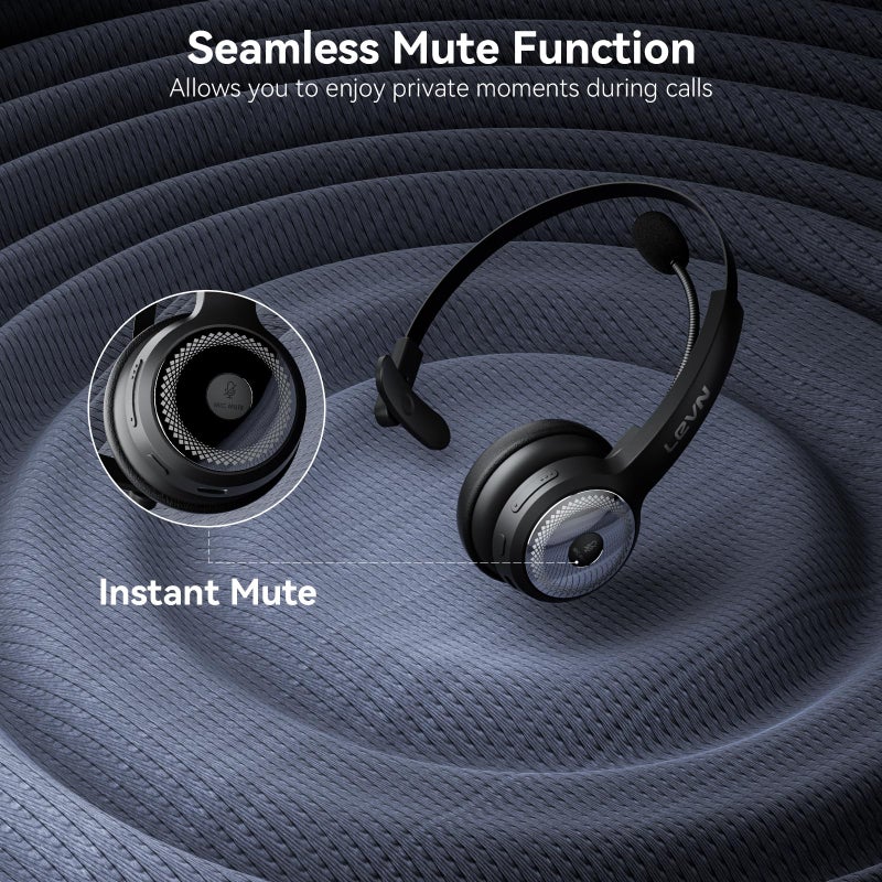 LEVN Bluetooth 5.0 Headset, Wireless Headset with Microphone (AI Noise Cancelling), 35Hrs Bluetooth Headphones with USB Dongle for PC, Suitable for Remote Work/Call Center/Zoom/Online Class/Trucker - Image 4