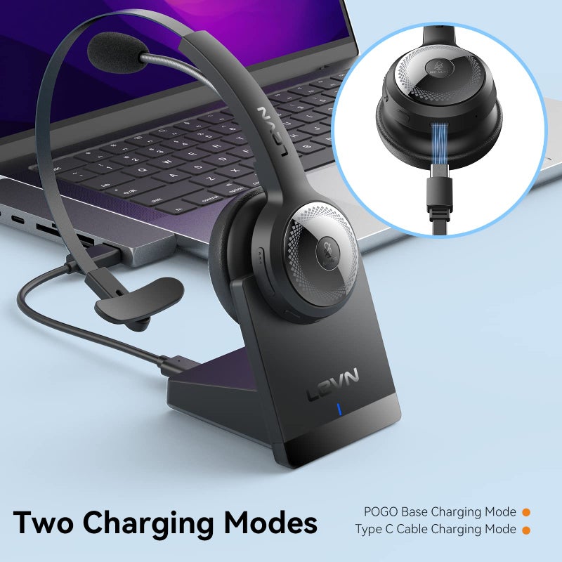 LEVN Bluetooth 5.0 Headset, Wireless Headset with Microphone (AI Noise Cancelling), 35Hrs Bluetooth Headphones with USB Dongle for PC, Suitable for Remote Work/Call Center/Zoom/Online Class/Trucker - Image 5