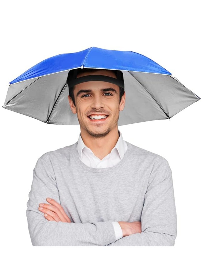 Umbrella Hat 65cm Sunscreen Windproof Hands Free Head Umbrella Cap UV Protection Umbrella Hats Head Mounted Umbrella Top Folding Hat Umbrella for Fishing Beach Golf Sunshade Outdoor, Blue - Image 3