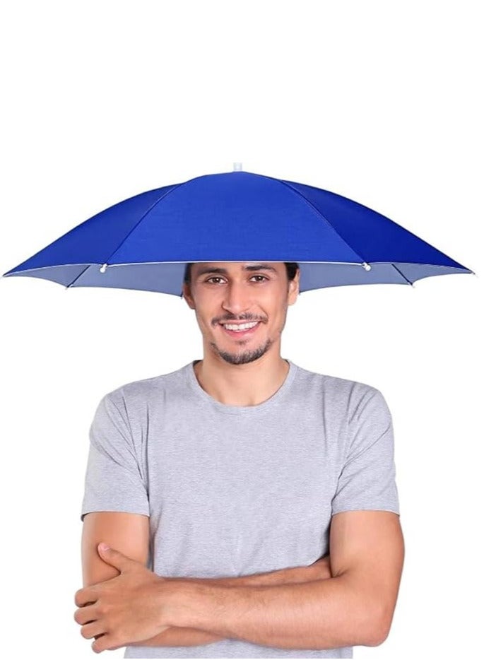 Umbrella Hat 65cm Sunscreen Windproof Hands Free Head Umbrella Cap UV Protection Umbrella Hats Head Mounted Umbrella Top Folding Hat Umbrella for Fishing Beach Golf Sunshade Outdoor, Blue - Image 1