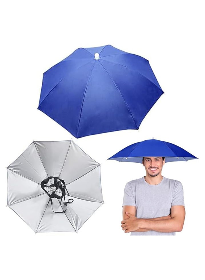 Umbrella Hat 65cm Sunscreen Windproof Hands Free Head Umbrella Cap UV Protection Umbrella Hats Head Mounted Umbrella Top Folding Hat Umbrella for Fishing Beach Golf Sunshade Outdoor, Blue - Image 5