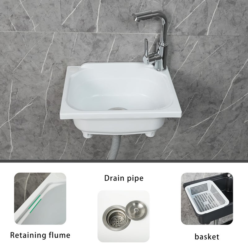 shawoo kitchen Single Bowl Utility Sink, Kitchen Wall-Mounted Sink 15.1 x 11.2 Inch With 1.26 inch faucet hole, Plastic rv sink for Home, Restaurant, Dorm, Garage, Bathroom,Laundry (white, 15.1*11.2*7.1) - Image 5