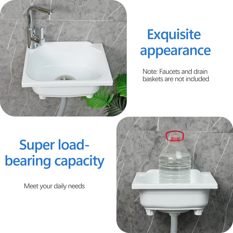 shawoo kitchen Single Bowl Utility Sink, Kitchen Wall-Mounted Sink 15.1 x 11.2 Inch With 1.26 inch faucet hole, Plastic rv sink for Home, Restaurant, Dorm, Garage, Bathroom,Laundry (white, 15.1*11.2*7.1) - Image 4