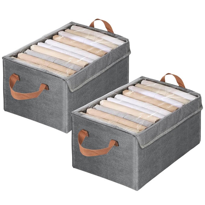 2 PACK 235 L STORAGE BINS WITH TRANSPARENT LIDS WINDOW FABRIC STORAGE BOXES FOLDABLE STORAGE BASKETS WITH HANDLES WARDROBE CLOSET ORGANIZERS AND STORAGE BINS FOR CLOTHES 46X27X19CM