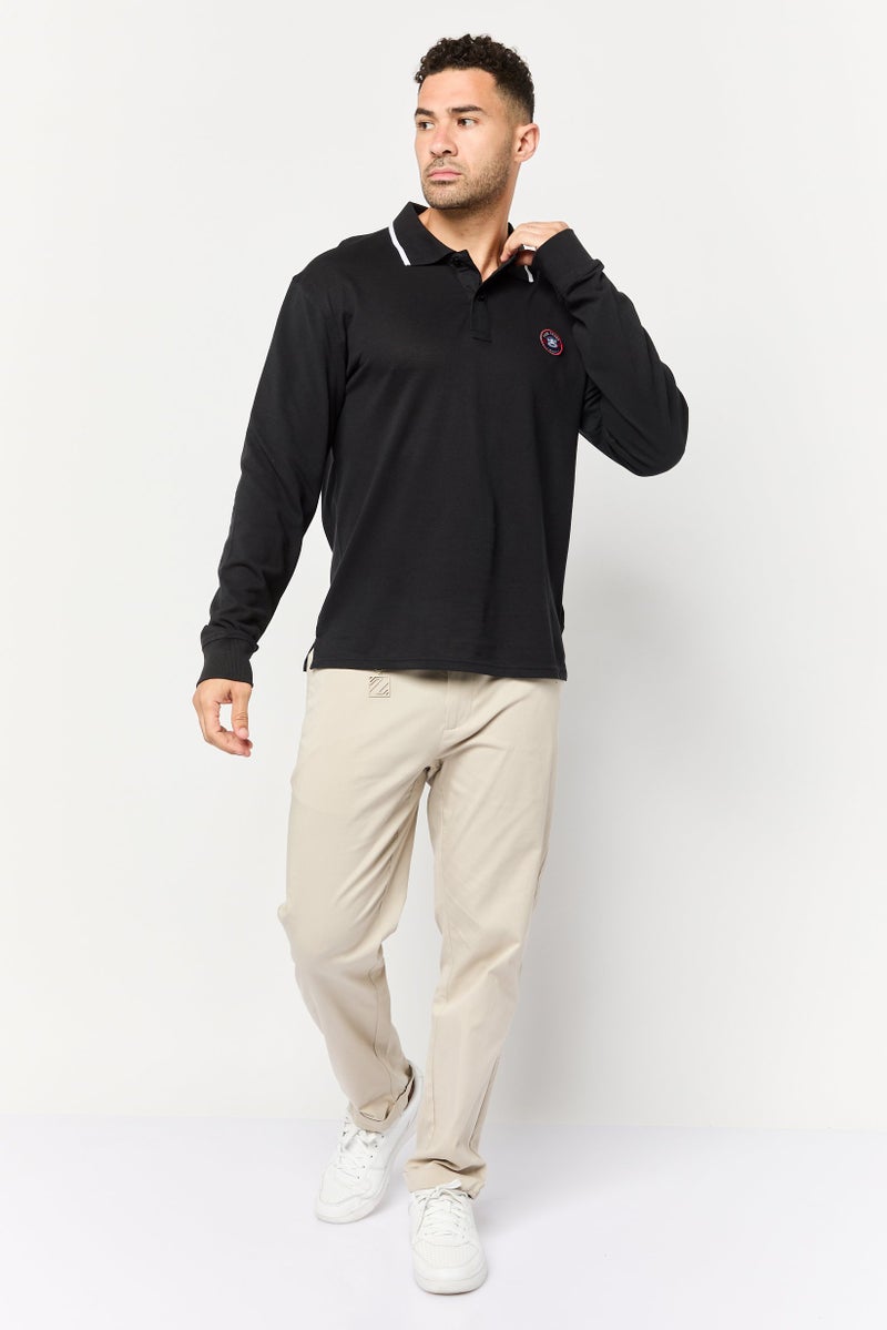 Paul Frank قميص بولو بأكمام طويلة للرجال بتصميم عادي مع شعار العلامة التجارية، أسود - Image 2