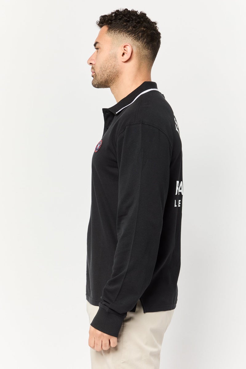 Paul Frank قميص بولو بأكمام طويلة للرجال بتصميم عادي مع شعار العلامة التجارية، أسود - Image 4