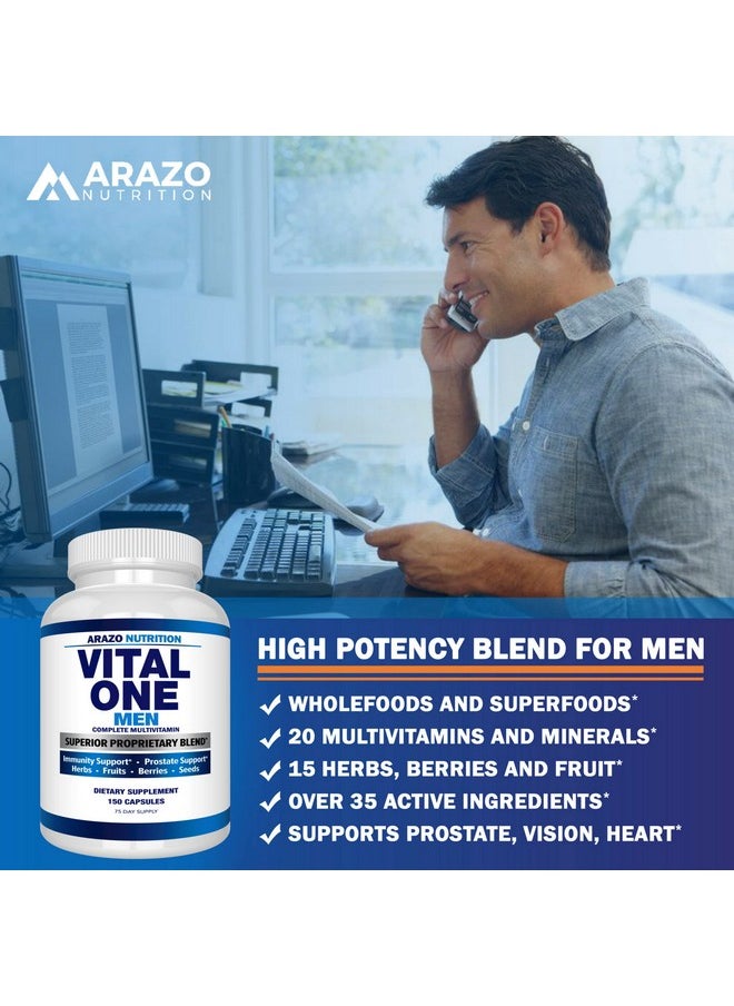 Arazo Nutrition - Vital One Multivitamin For Men Daily Wholefood Supplement 150 Vegan Capsules Arazo Nutrition - Image 1