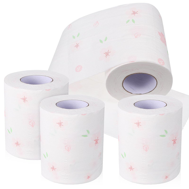 Printed Floral Design Pink Toilet Paper Rolls 4 Pack for Home and Travel - Image 2