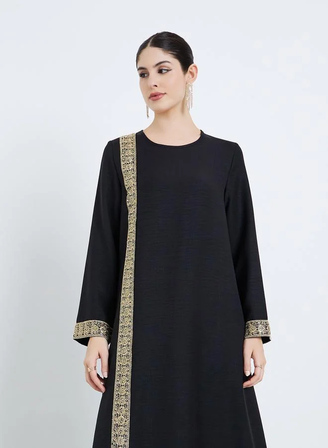 Amirah Women Black Gold Embroidered Maxi Jalabiya