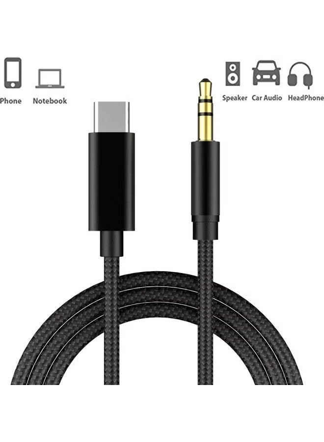 USB-C Audio Cable 1 Meter, from Type-C to Aux Male -3.2feet- Black - Image 1