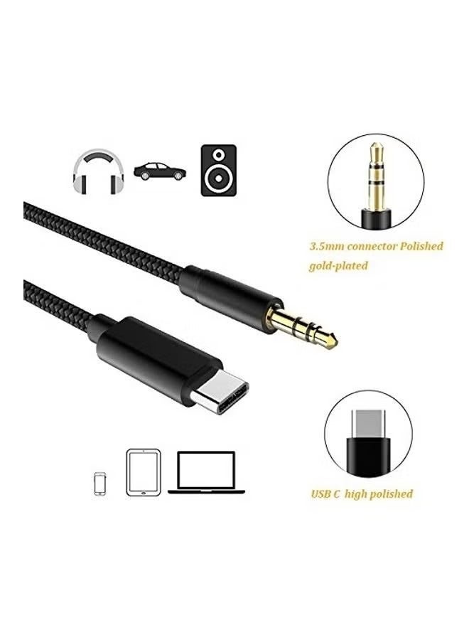 USB-C Audio Cable 1 Meter, from Type-C to Aux Male -3.2feet- Black - Image 2