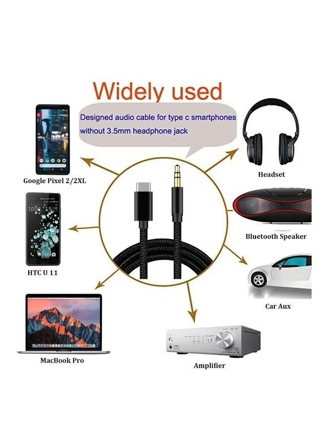 USB-C Audio Cable 1 Meter, from Type-C to Aux Male -3.2feet- Black - Image 5