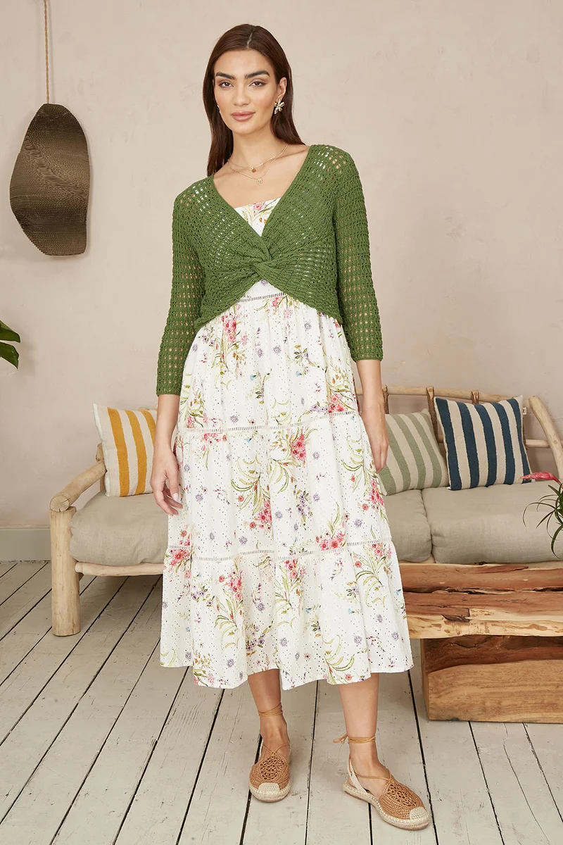 Yumi Yumi Green Cotton Crochet Twisted Bolero Top