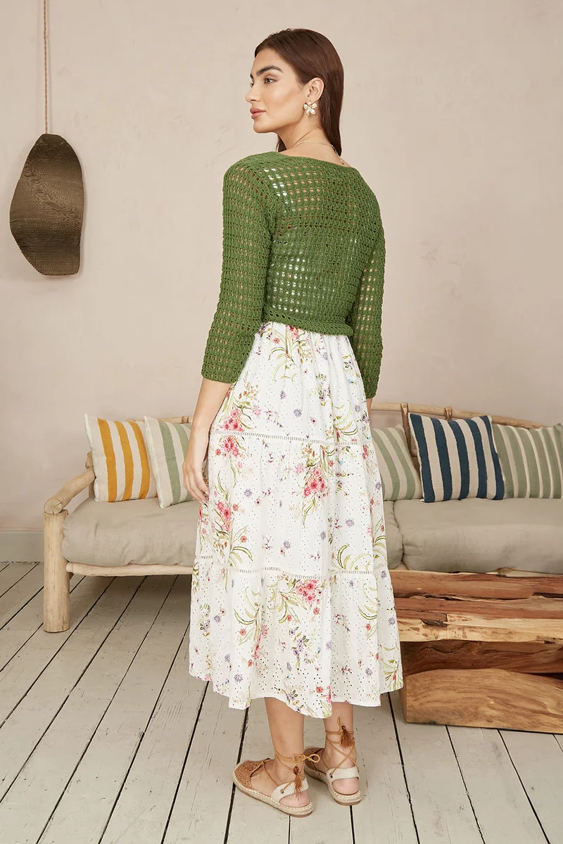 Yumi Yumi Green Cotton Crochet Twisted Bolero Top
