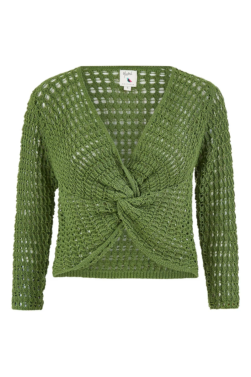 Yumi Yumi Green Cotton Crochet Twisted Bolero Top