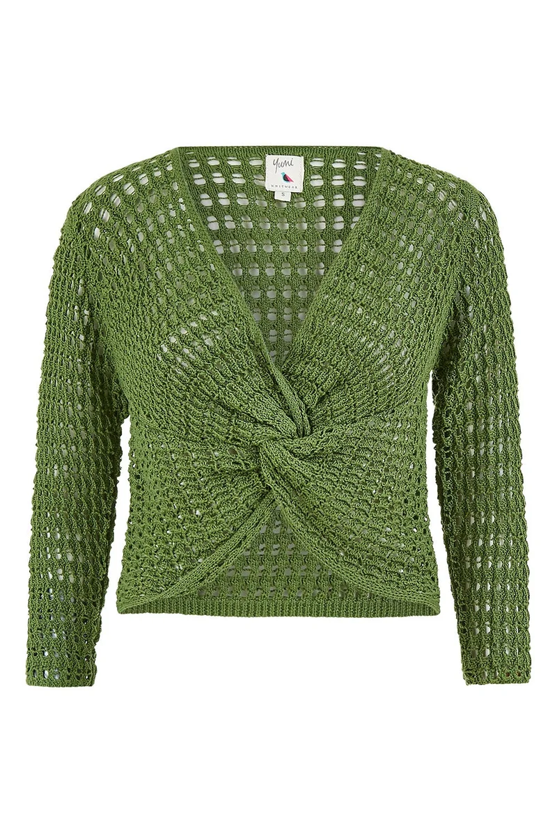 Yumi Yumi Green Cotton Crochet Twisted Bolero Top