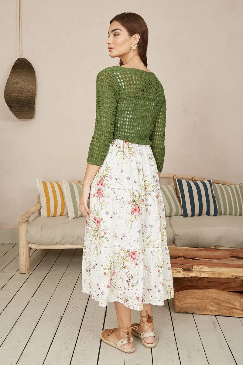 Yumi Yumi Green Cotton Crochet Twisted Bolero Top