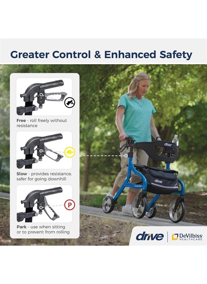 Drive Medical Nitro Sprint Foldable Rollator Walker with Seat, Tall Height Lightweight Rollator with Large Wheels, Folding Rollator, Four Wheel Rolling Walker, Blue  - Image 3