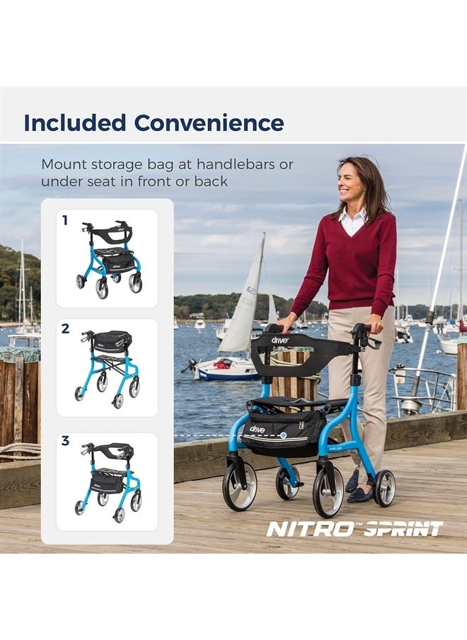 Drive Medical Nitro Sprint Foldable Rollator Walker with Seat, Tall Height Lightweight Rollator with Large Wheels, Folding Rollator, Four Wheel Rolling Walker, Blue  - Image 4