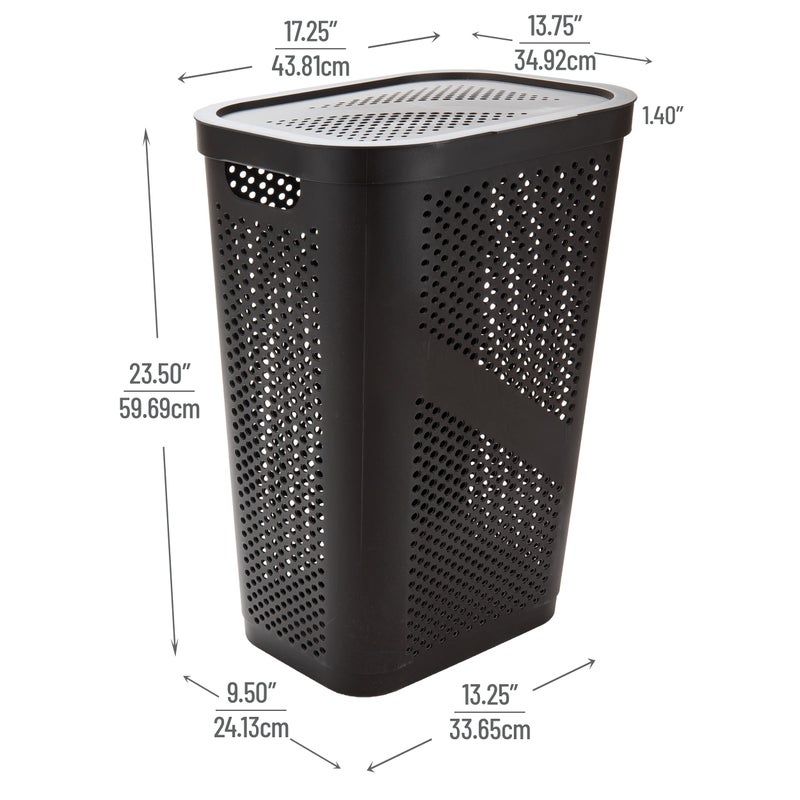 Mind Reader Slim Laundry Hamper with Lid, 60L Clothes Basket, Ventilated Plastic, Brown - Image 3