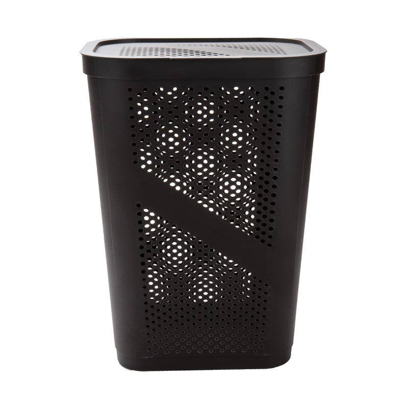 Mind Reader Slim Laundry Hamper with Lid, 60L Clothes Basket, Ventilated Plastic, Brown - Image 5
