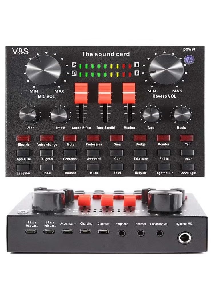 V8s Professional Condenser Microphone With V8S Live Sound Card And Studio Recording Broadcasting Set Black/Gold  - Image 2
