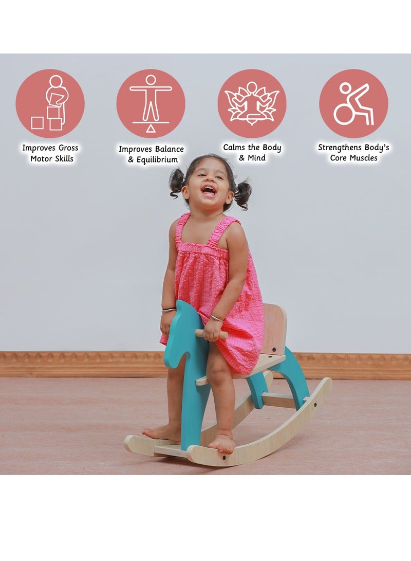 Ariro Traditional Rocking Horse- Wooden Portable Rock And Ride Toy, Balanced Ride On Pony with Adjustable Backrest And Guardrail Rocking Horse- RED - Image 4