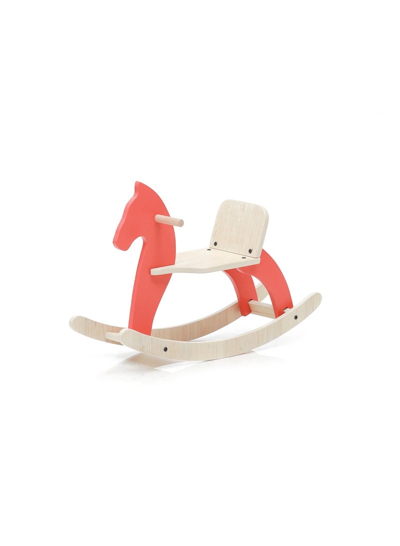 Ariro Traditional Rocking Horse- Wooden Portable Rock And Ride Toy, Balanced Ride On Pony with Adjustable Backrest And Guardrail Rocking Horse- RED - Image 1