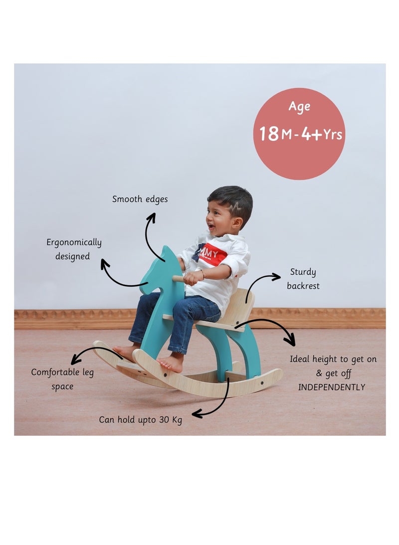 Ariro Traditional Rocking Horse- Wooden Portable Rock And Ride Toy, Balanced Ride On Pony with Adjustable Backrest And Guardrail Rocking Horse- RED - Image 5