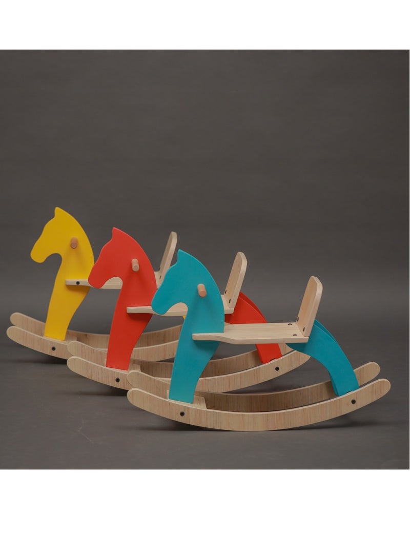 Ariro Traditional Rocking Horse- Wooden Portable Rock And Ride Toy, Balanced Ride On Pony with Adjustable Backrest And Guardrail Rocking Horse- RED - Image 3