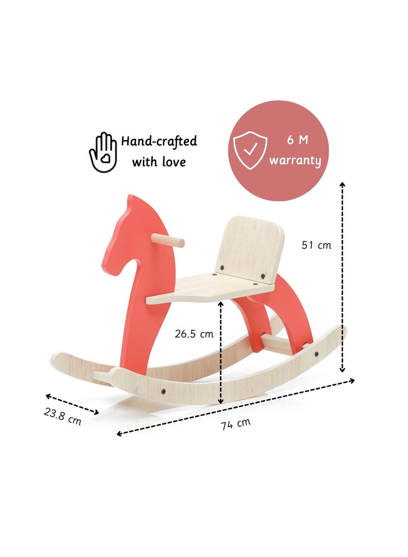 Ariro Traditional Rocking Horse- Wooden Portable Rock And Ride Toy, Balanced Ride On Pony with Adjustable Backrest And Guardrail Rocking Horse- RED - Image 2