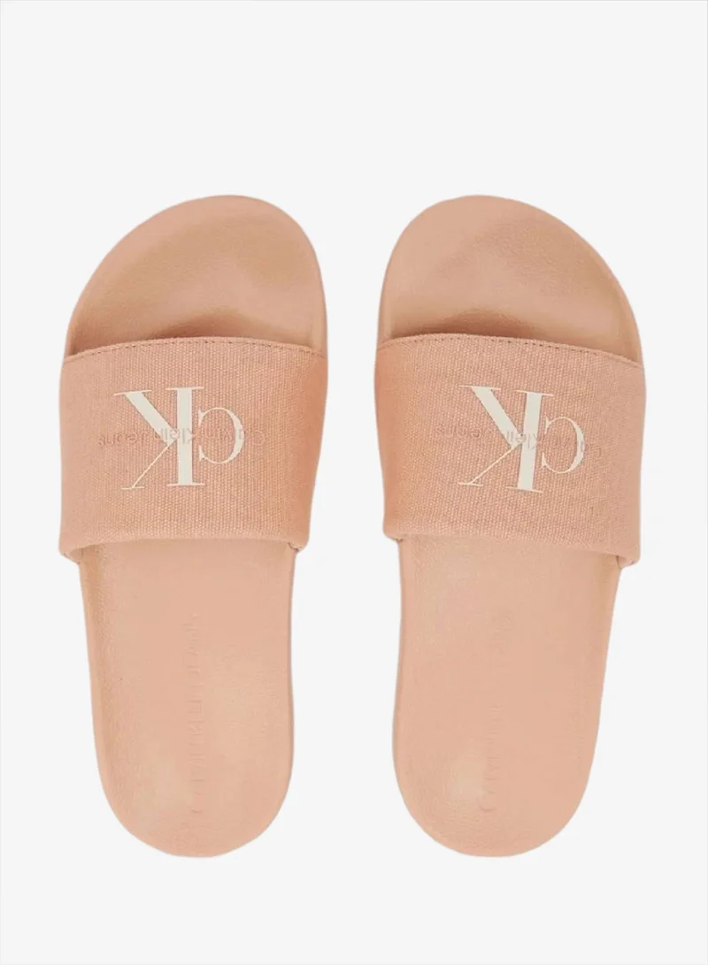 Calvin Klein Jeans Triple Dusty Coral Canvas Logo Sliders for Women | Best Price UAE