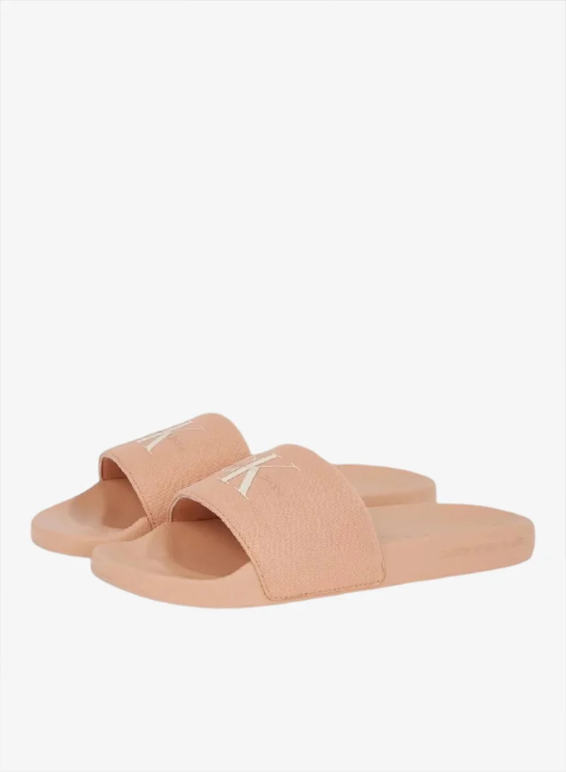 Calvin Klein Jeans Triple Dusty Coral Canvas Logo Sliders for Women | Best Price UAE
