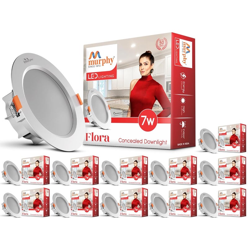 MURPHY Flora 7W LED Down Light, Cool White Light, Round, Pack of 12, Recessed Ceiling LED Light, Suited for 3 inch Junction Box (2 Years Warranty) - Image 1