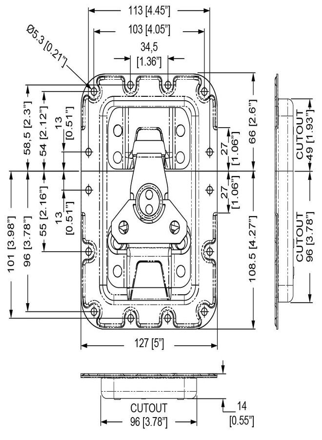Penn Elcom Large Recessed MOL3 Butterfly Latch for Flight Case, 27mm Offset, 127x101mm - Image 2