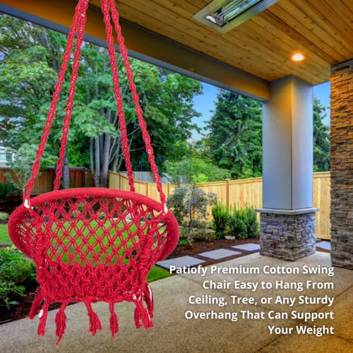 Patiofy Round Cotton Home Swing for Adults & Kids/Hammock Hanging Swing Chair for Balcony, Indoor & Outdoor/Capacity 120 Kgs/Includes Free Hanging Accessories & Red L Cushion/Handmade Home Jhula-Red - Image 5