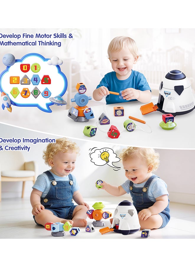 Hola Magic Toy Spaceship Shape Sorter & Building Set for 2+ Year Olds | Educational DIY Construction with Lacing Beads | Montessori STEM Toy - Image 5