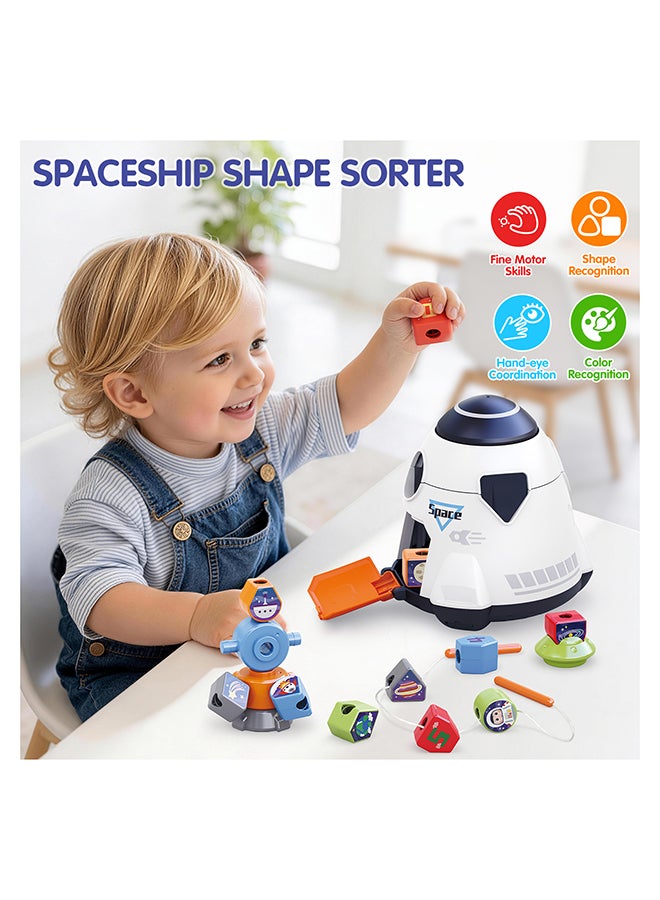 Hola Magic Toy Spaceship Shape Sorter & Building Set for 2+ Year Olds | Educational DIY Construction with Lacing Beads | Montessori STEM Toy - Image 4