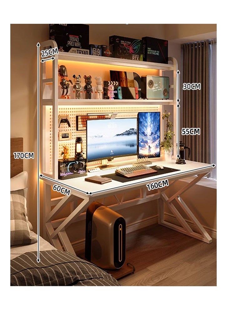 keke Computer Tables with Shelves for Organized Productivity White Frame with Hole Board Regular Height 170 CM, Width 60 cm, Length 160cm - Image 3