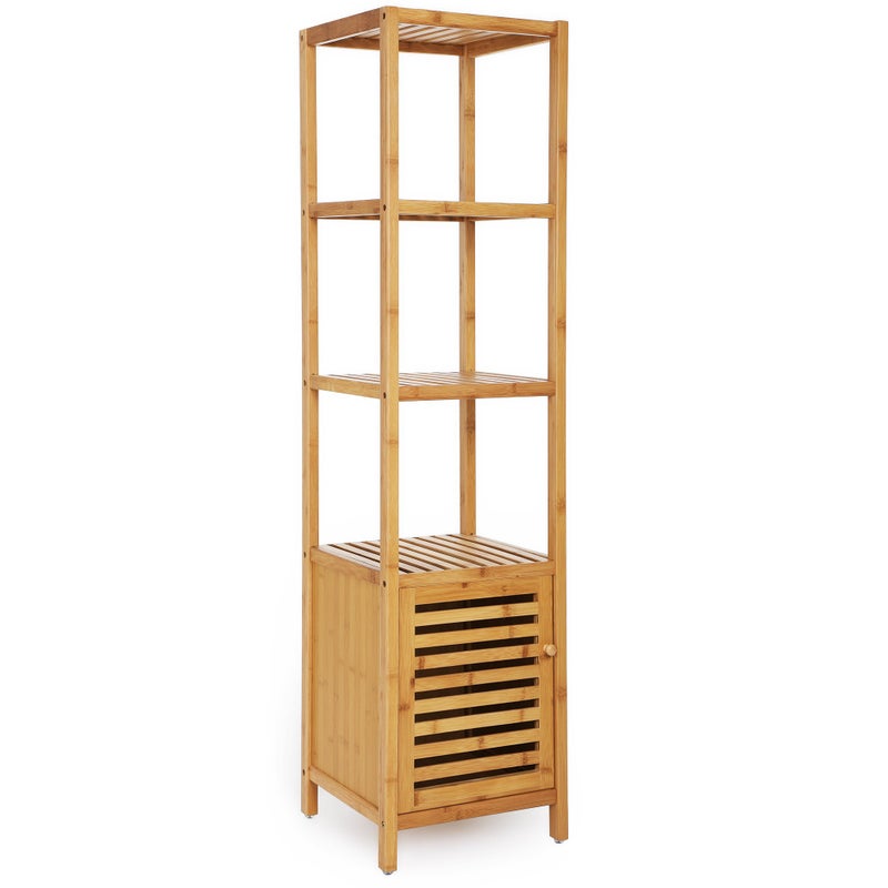SONGMICS SONGMICS Bamboo Bathroom Storage Floor Cabinet 4 Tiers Multifunctional Floor Shelving Unit Free Standing Tower Corner Rack Natural UBCB50Y 